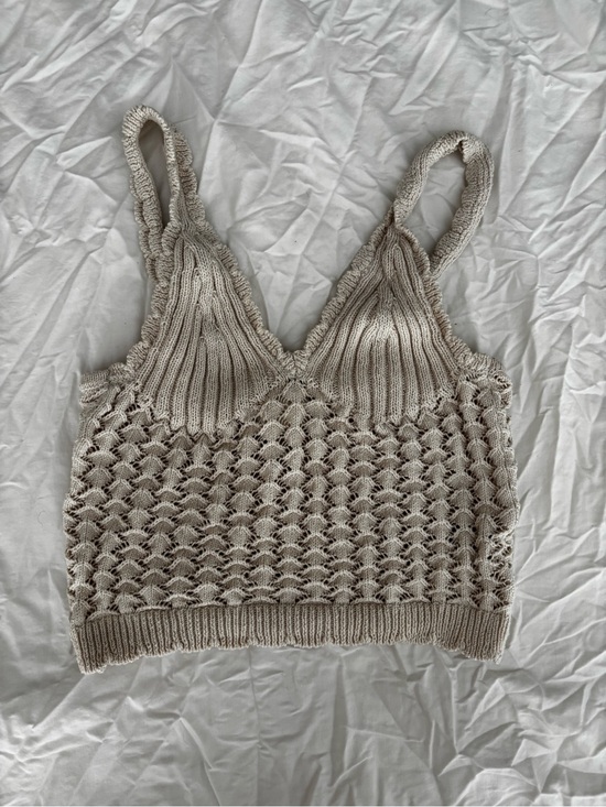 H&M Tops - H&M Beige Crochet Knit Crop Tank Top